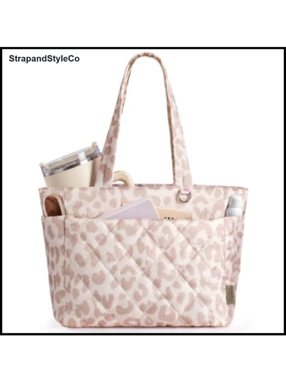 Quilted Puffer Tote Bag Zipper Multi-Pocket Lightweight Nylon Commuter